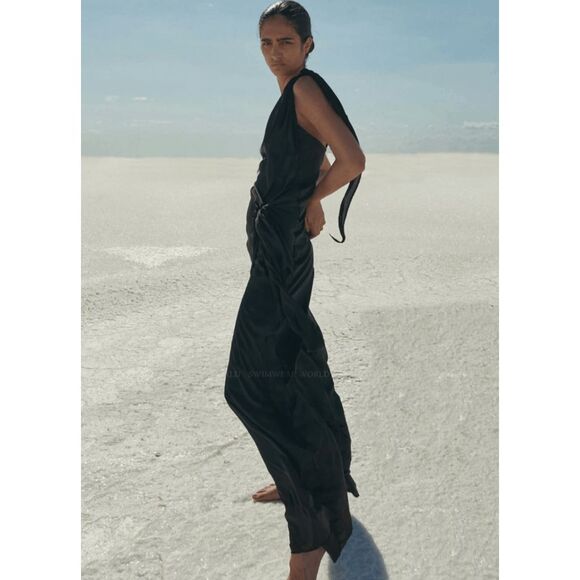 NWT Baobab One Shoulder Wrap Tie Waist Marea Jumpsuit Cover-up Black Medium $240